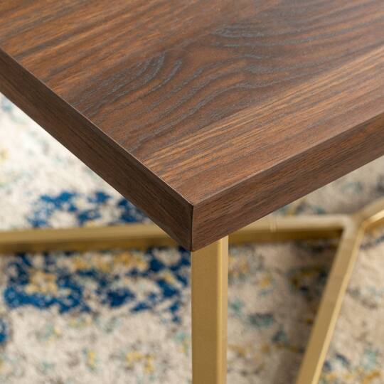 Luxe 42" Dark Walnut & Gold Y Leg Modern Glam Coffee Table